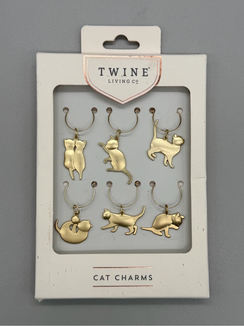 Twine Living Co Cat Wine Charms Set of 6 Gold Stemware Markers Barware Gift NIB